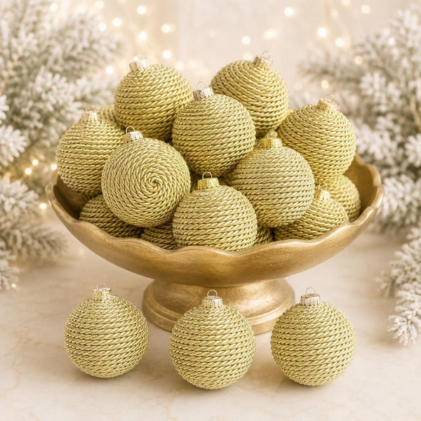 Handmade Gold Yarn Christmas Ball Ornament (3.2 inch)