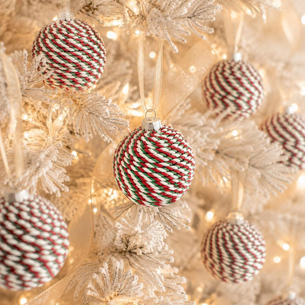 Handmade Yarn Christmas Ball Ornament: Burgundy and Gold Decor