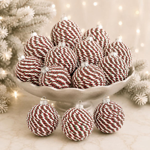 Handmade Yarn Christmas Ball Ornament: Burgundy and Gold Decor