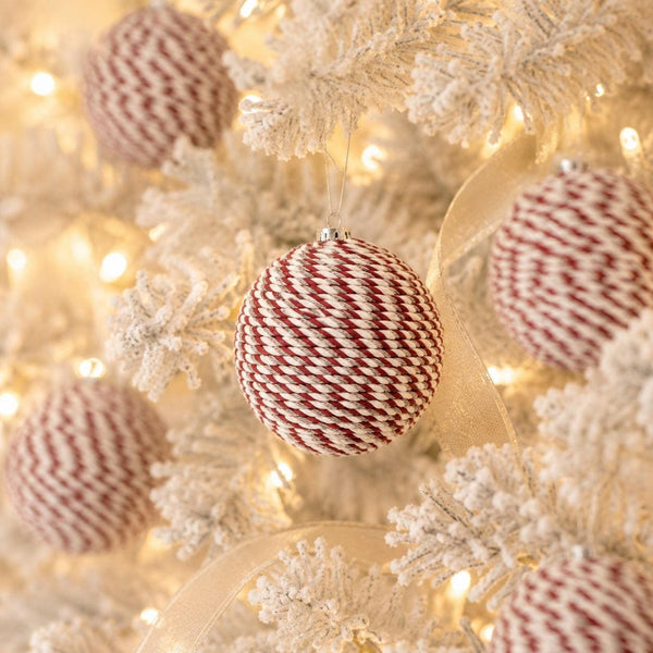Handmade Yarn Christmas Ornaments: Pale Pink Rustic Balls, Set of 4