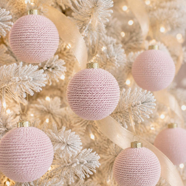 Pink Yarn Christmas Ball Ornament: Baby's First Christmas