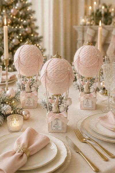 Baby’s First Christmas Ornament 2026, Pink Hot Air Balloon with Bunny, Handmade Newborn Keepsake