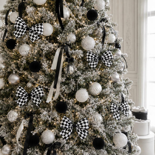 Black and White Striped Christmas Bow, Tree Ornament, Farmhouse Hair Bow and Wreath Decor