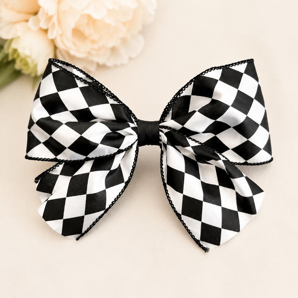 Black and White Striped Christmas Bow, Tree Ornament, Farmhouse Hair Bow and Wreath Decor