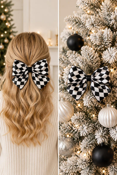 Black and White Striped Christmas Bow, Tree Ornament, Farmhouse Hair Bow and Wreath Decor