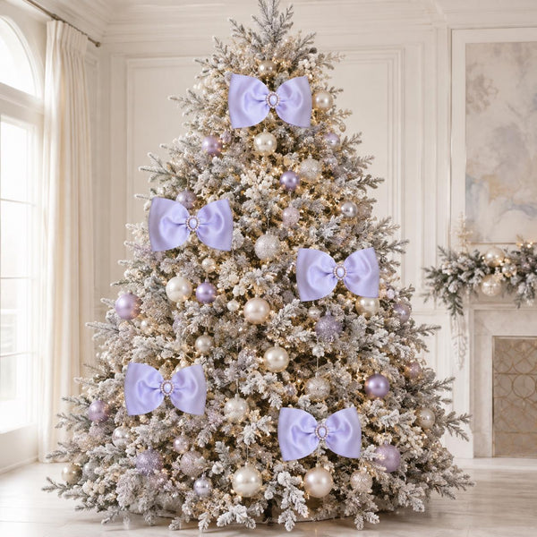 Lavender Satin Christmas Bow with Pearl Brooch, Tree Ornament, Hair Bow and Wreath Decor