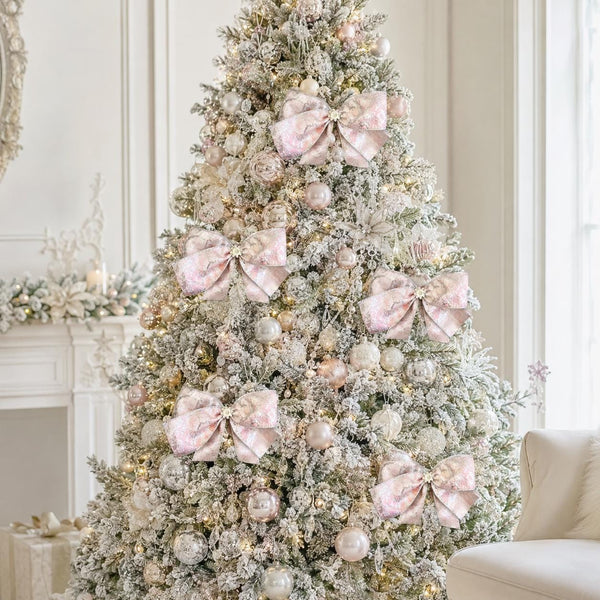 Pink Christmas Bow with Crystal Accent, Tree Ornament, Holiday Hair Bow and Wreath Decor