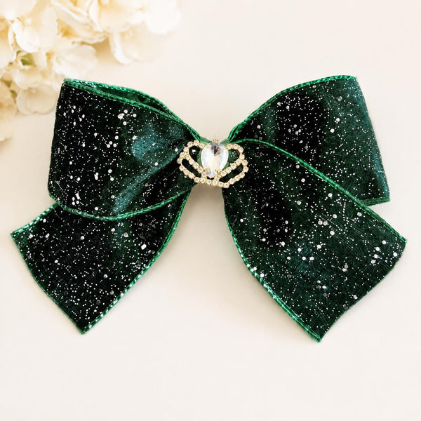 Emerald Green Velvet Christmas Bow, Optional Crown, Tree Ornament, Hair Bow and Wreath Decor