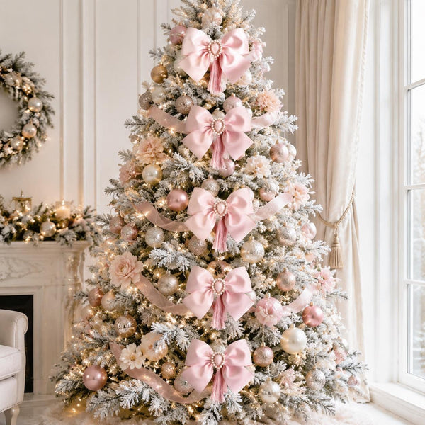 Pink Satin Christmas Bow, Tree Ornament, Holiday Hair Bow, Wreath and Gift Decor