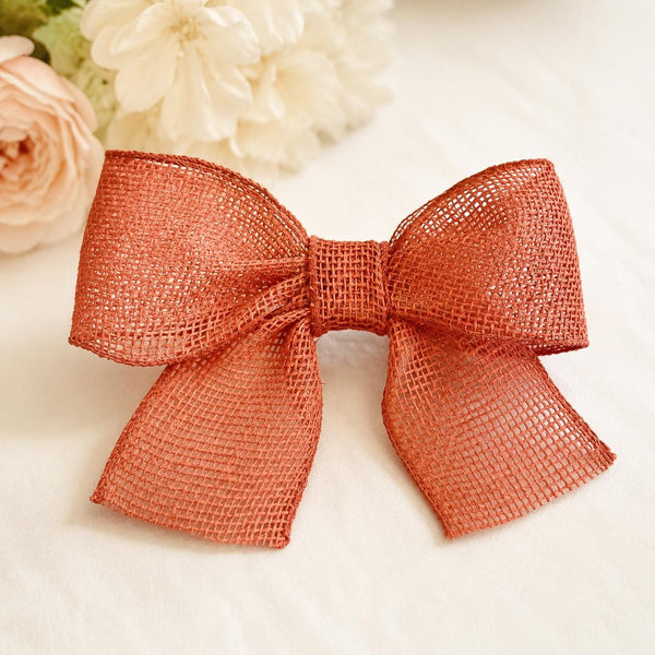 Rust Brown Burlap Christmas Bow, Rustic Tree Ornament, Farmhouse Wreath and Holiday Decor
