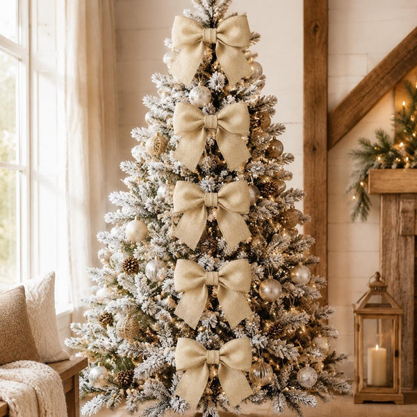 Large Burlap Christmas Bow, Rustic Tree Ornament, Farmhouse Wreath and Holiday Decor