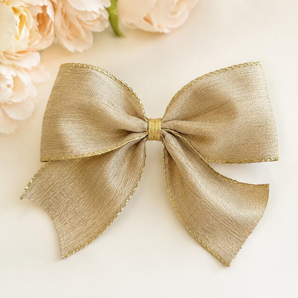 Beige and Gold Burlap Christmas Bow, Rustic Tree Ornament, Farmhouse Wreath and Holiday Decor