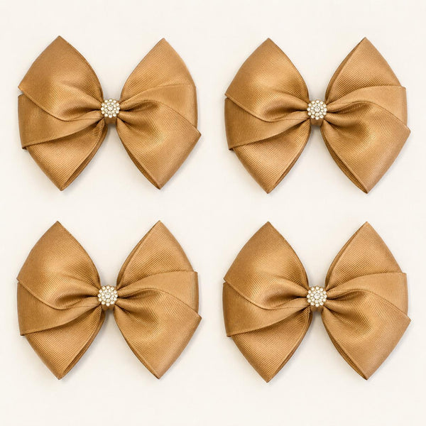 Cider Satin Christmas Bows with Crystal Accent, Set of 4, Tree Ornaments and Holiday Hair Bows