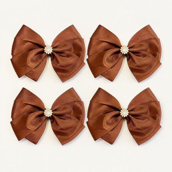 Amber Satin Christmas Bows with Crystal Accent, Set of 4, Tree Ornaments and Holiday Hair Bows