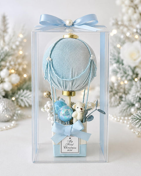 Personalized Baby’s First Christmas Ornament 2026, Blue Hot Air Balloon Keepsake, Baby Boy Christmas Gift, Newborn Nursery Decor