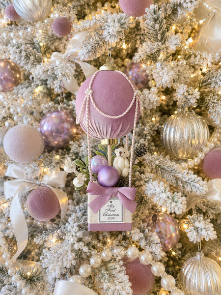 Baby Girl First Christmas Ornament 2026, Lilac Hot Air Balloon Keepsake, Personalized Newborn Gift, Nursery Christmas Decor