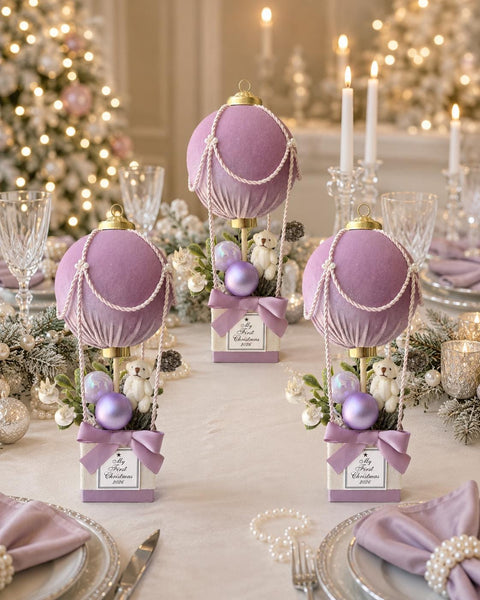 Baby Girl First Christmas Ornament 2026, Lilac Hot Air Balloon Keepsake, Personalized Newborn Gift, Nursery Christmas Decor
