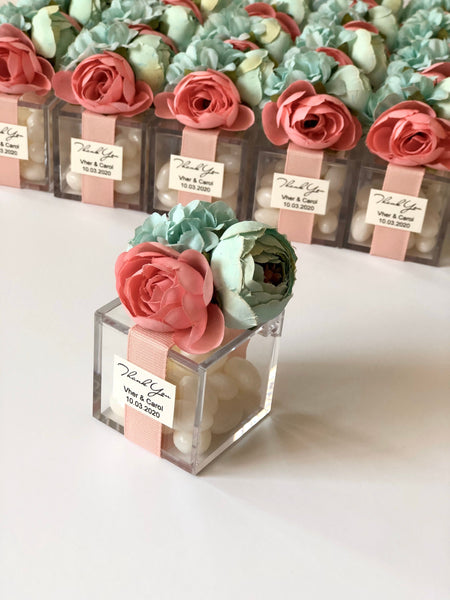 coral tiffany blue candy box favors