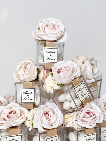 5 pcs Blush Pink Acrylic Favor Boxes – Custom Guest Gifts with Flowers for Weddings, Baptisms & Birthdays