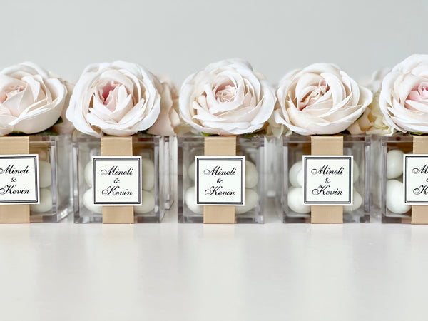 5 pcs Blush Pink Acrylic Favor Boxes – Custom Guest Gifts with Flowers for Weddings, Baptisms & Birthdays