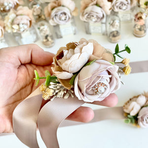 Beige Wedding Corsages Boutonniere Set, Prom Wrist Corsage, Rustic Wedding Corsage, Nude Corsage, Beige Wrist Corsage, Bridesmaids Corsage, Bridal