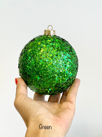 Green Christmas Ornament, Christmas Ball, Handmade Christmas Decorations, Christmas Gift, Custom Christmas Balls, Green Glitter Balls