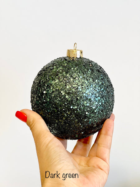 Dark Green Christmas Ornament, Christmas Ball, Handmade Christmas Decorations, Christmas Gift, Custom Christmas Balls, Glitter Balls