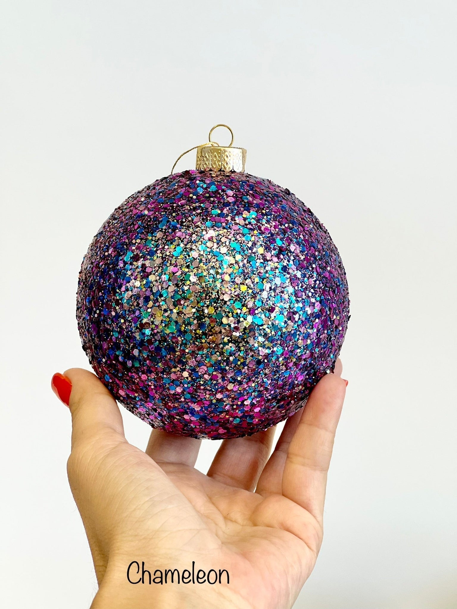 Copy of Chameleon Christmas Ornament, Christmas Ball, Handmade Christmas Decorations, Christmas Gift, Custom Christmas Balls, Green Glitter Balls