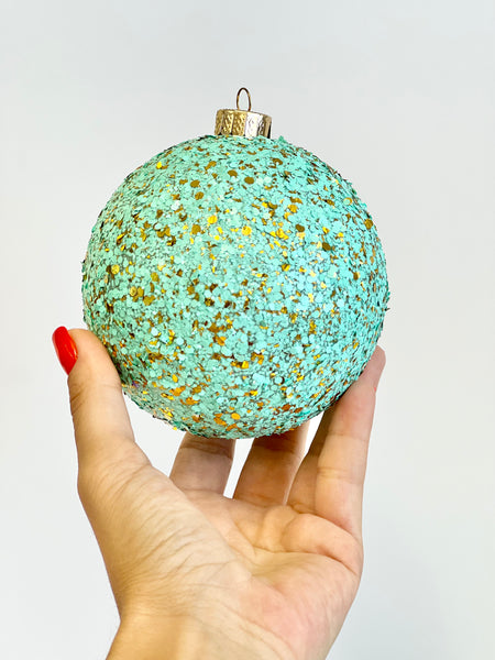 8 pcs Mint And Gold Christmas Ornament, Handmade Glitter Balls, Christmas Bulbs, Christmas Decorations, Christmas Gift, Glitter Christmas Balls