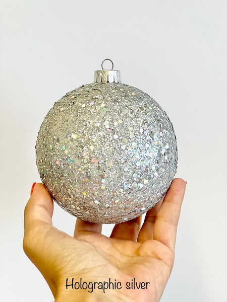 Gray Velvet Christmas Ornament, Handmade Velvet Balls, Christmas Ball, Christmas Decorations, Christmas Gift, Glitter Christmas Balls