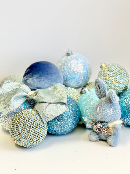 Pastel Blue Christmas Ornament, Handmade Velvet Balls, Christmas Ball, Christmas Decorations, Christmas Gift, Glitter Christmas Balls