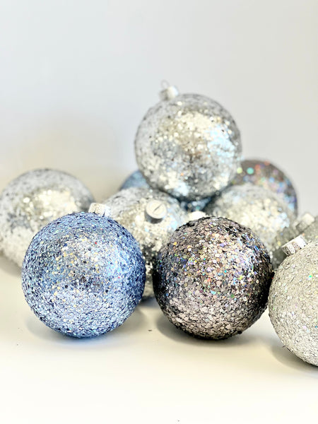 Holographic Silver Christmas Ornament, Christmas Ball, Christmas Decorations, Christmas Gift, Glitter Christmas Balls, Silver Ornaments