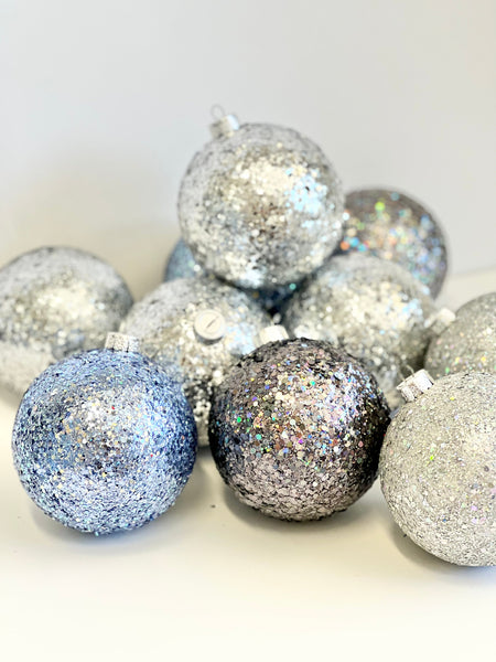 Holographic Silver Christmas Ornament, Christmas Ball, Christmas Decorations, Christmas Gift, Glitter Christmas Balls, Silver Ornaments