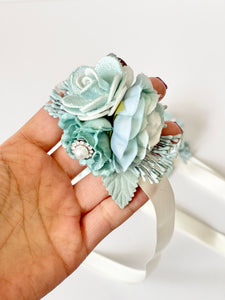 Teal Prom Corsage and Boutonniere Set, Wedding Corsages, Wrist Corsage, Bridesmaids Corsage, Bridal Bracelets Corsage